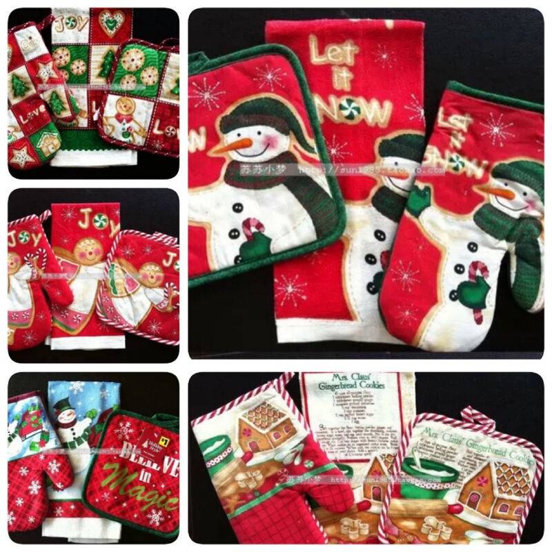 Source Factory Foreign Trade Christmas Santa Claus Snowman Gingerbread Man Kitchen Heat Insulation Gloves Pad Towel Set