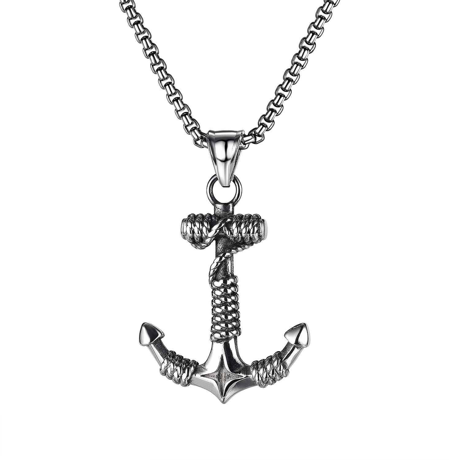 2024欧美创意个性海军风格男士复古不锈钢船锚吊坠项链项饰送男友