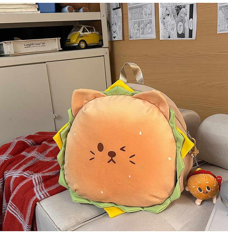 Mochila de estilo de hamburguesa encantadora de dibujos animados, mochila de escuela secundaria de gran capacidad, 2026 nueva moda de mochila de viaje de mujer