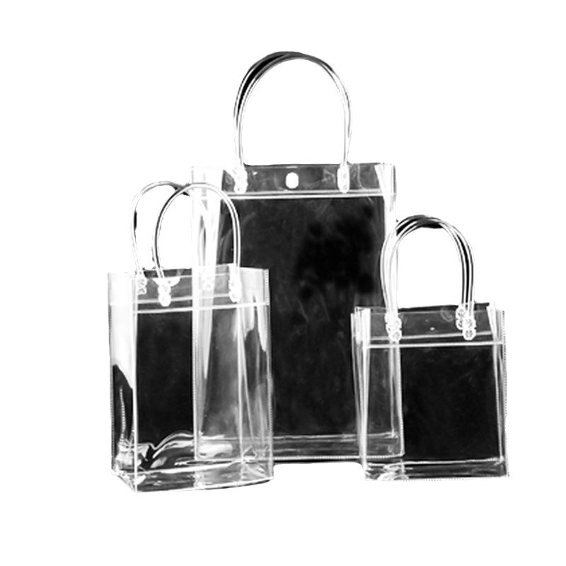 Factory in stock wholesale printed LOGO transparent tote bag pvc tote bag hand gift snap button transparent bag