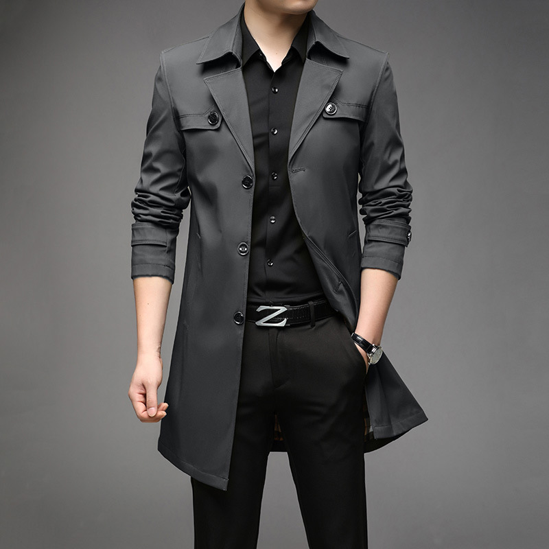 Gabardina de longitud media para hombre, estilo británico, con cuello de traje, chaqueta de negocios estilo coreano, chaqueta de moda para hombre, talla grande, para comercio transfronterizo.