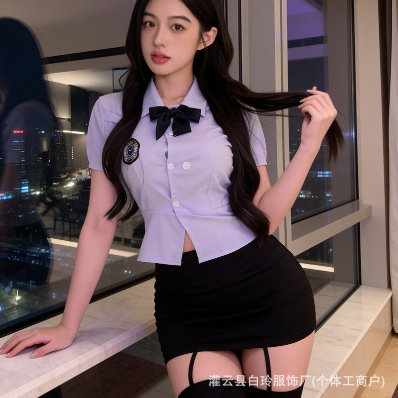 Bai Ling's new sexy pure desire policewoman uniform high-level sense of temptation husband JK uniform pajamas