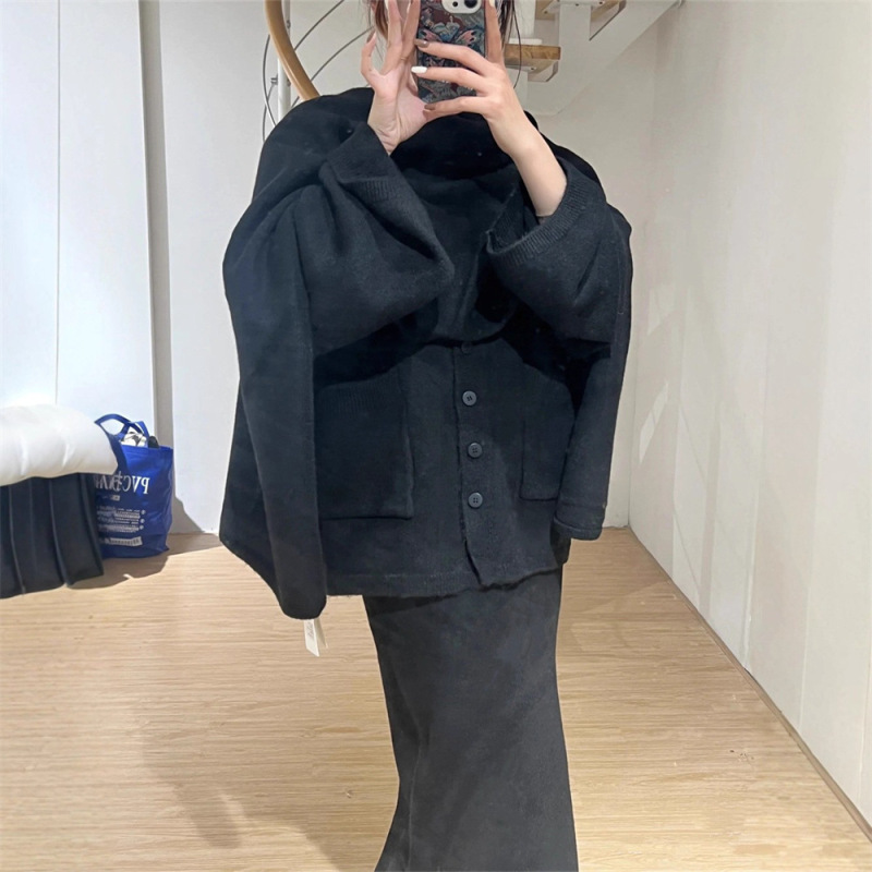 名媛气质毛衣套装女新款秋冬韩版慵懒风针织半身裙配围巾三件套女|undefined