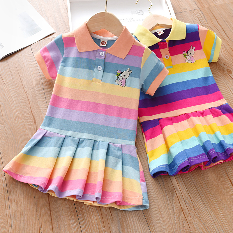 Girls Dress 2025 Summer New Short Sleeve Lapel Polo Skirt Children's Style College Style Short Skirt Summer