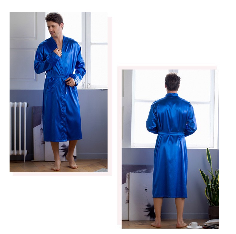 Männer dënn Bademantel Männer Summer waarm verkafen Mëtt Längt Cardigan Seid Nightgown Pyjamas Männer Heem Kleeder Summer_voghion.com