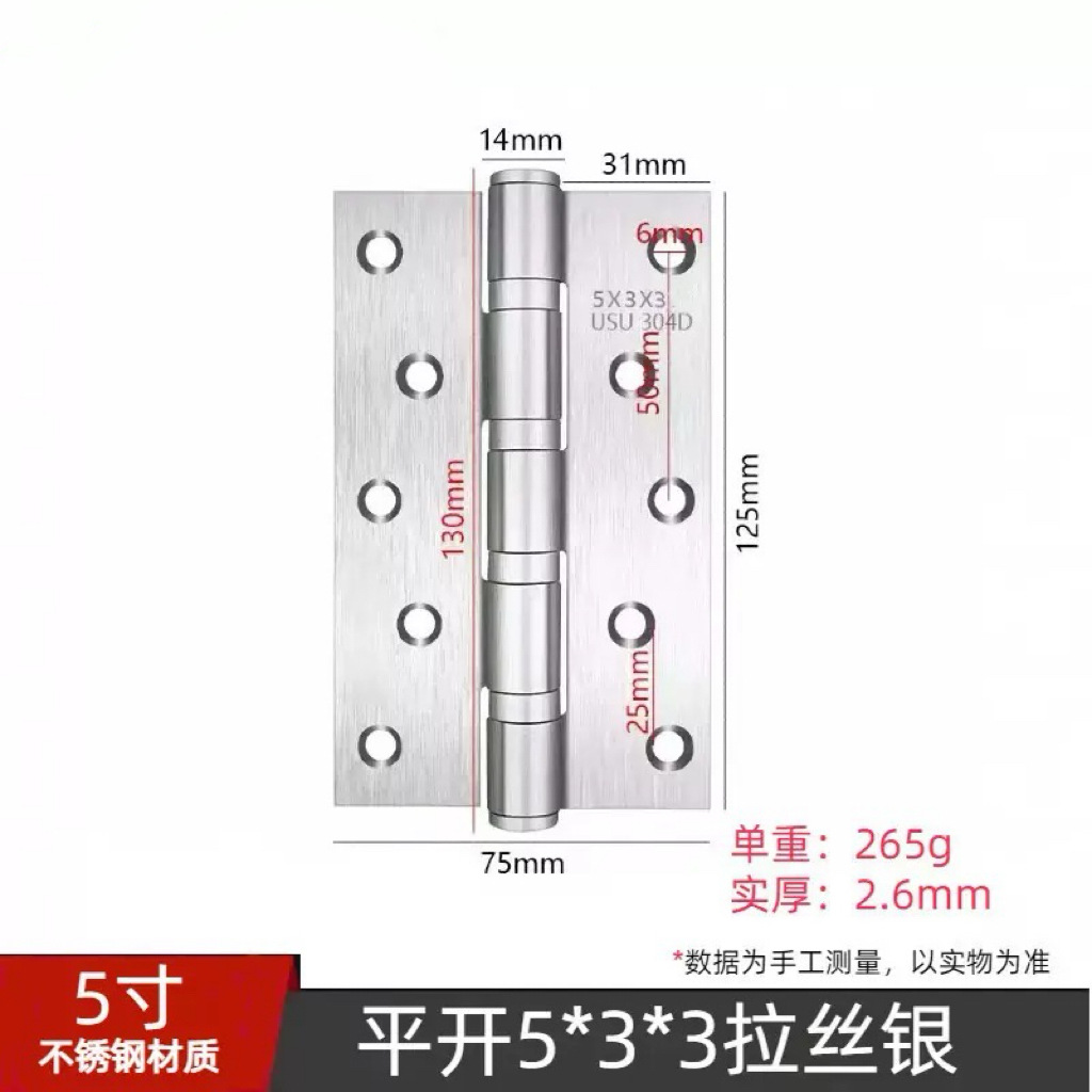 4 pulgadas 5 pulgadas de acero inoxidable bisagra abierta 3.0 bisagra silenciosa gruesa cojinete bisagra de puerta de madera 20 lotes