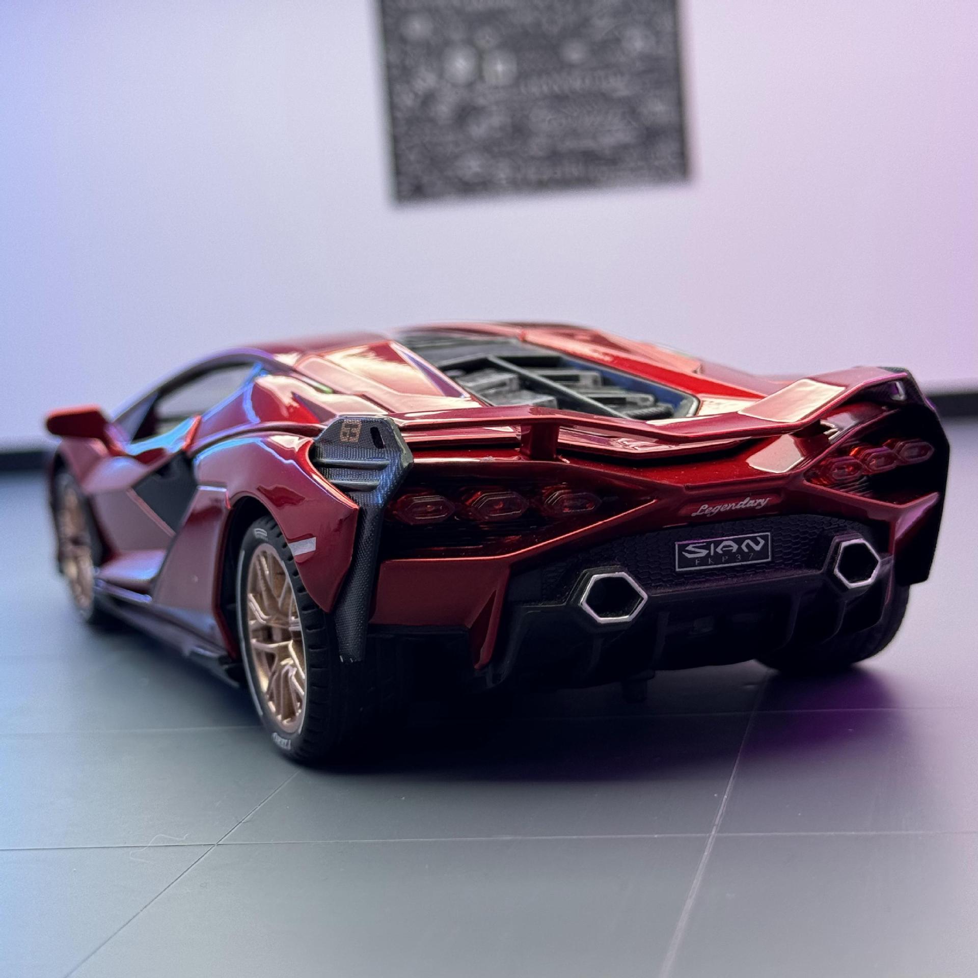 Modelo de coche de aleación famosa 1:24 Lanbo relámpago coche deportivo con sonido Tire hacia atrás la luz del coche de juguete modelo de música adornos