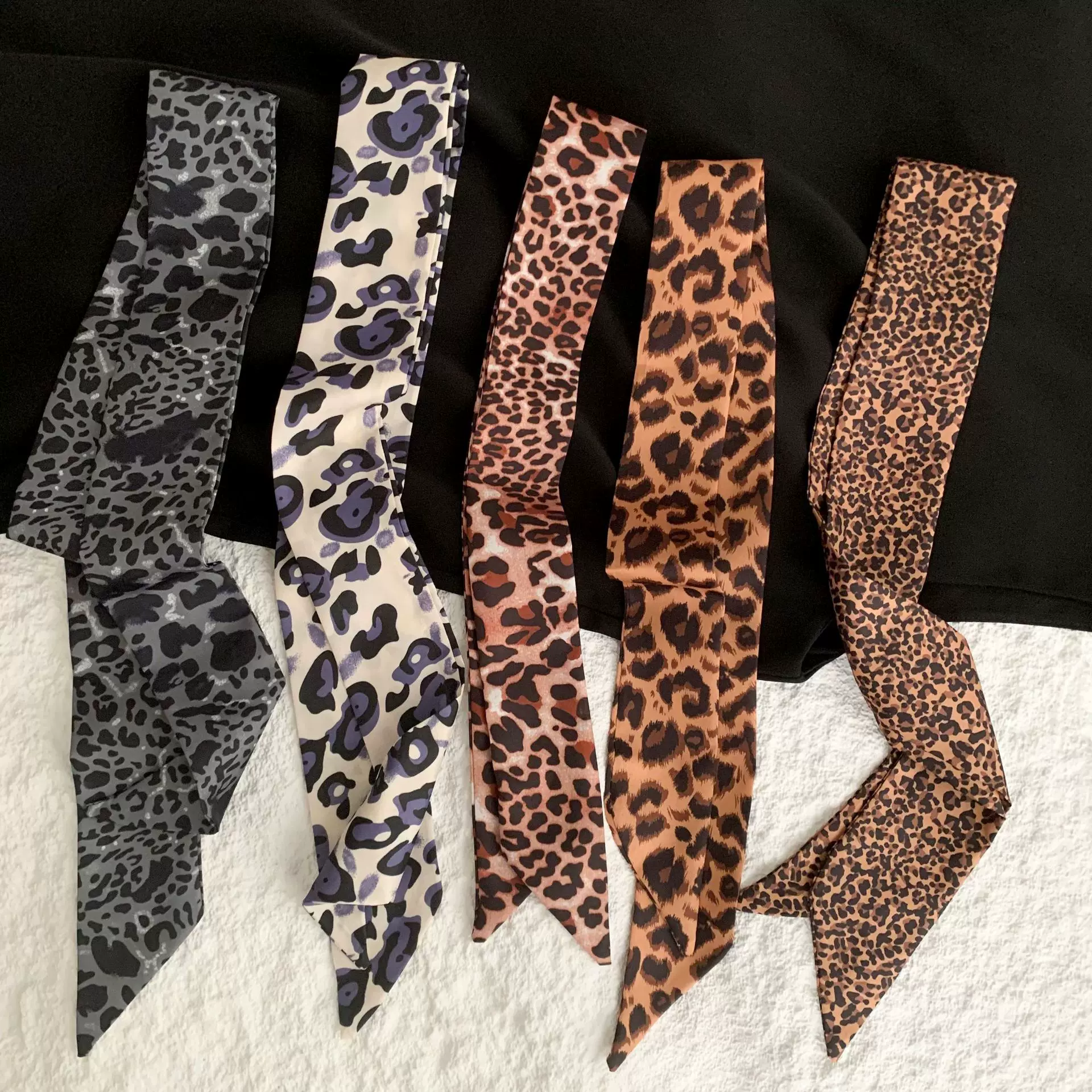 韩版新款百搭豹纹波点女士绑包包丝巾小领巾头巾围巾长条飘带批发