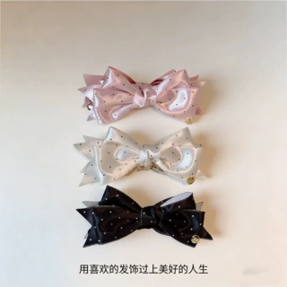 白色波点缎面蝴蝶结香蕉夹头饰小女孩气质高马尾夹子甜美公主发饰