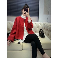 HK-9003新中国式国風唐装赤色コート女装早春金改良禅意人高級感ジャカード