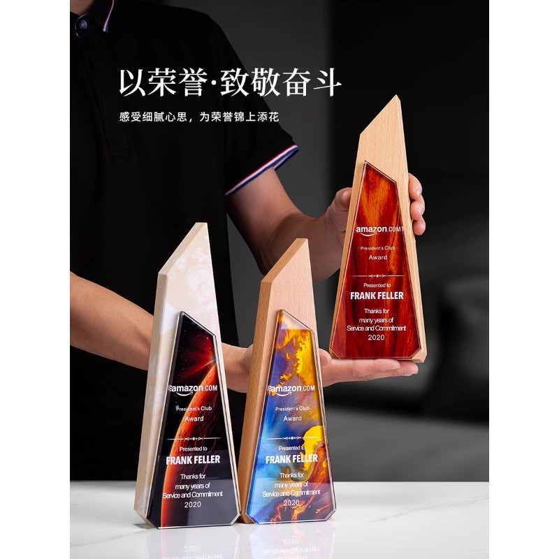 Trofeos de madera sólida trofeos de mármol para hacer grabaciones de la reunión anual de la empresa de impresión en color para los excelentes empleados