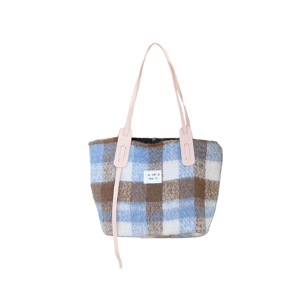 31295 Maillard bolso a cuadros de gran capacidad bolso de hombro de cercanías de las mujeres estilo de lana 2023 otoño e invierno nuevo bolso de las mujeres