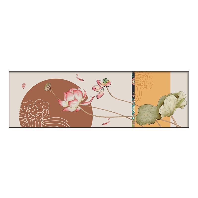 新中式主卧室床头装饰画书房茶室民宿酒店挂画荷花沙发背景墙壁画|undefined