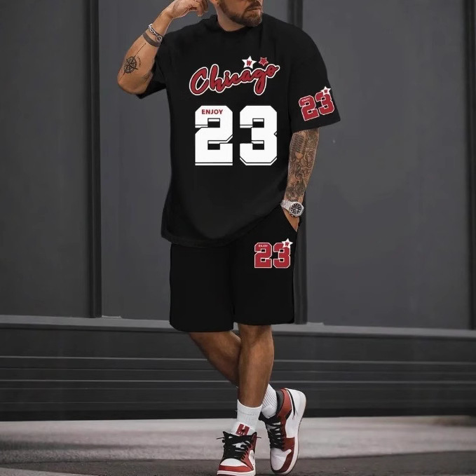 2025 New Summer European and American Trendy Sports and Leisure Printed Short-Sleeved Suits 2025 New Summer European and American Trendy Sports and Leisure Printed Short-Sleeved Suits