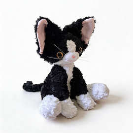 德文猫咪公仔黑白色款毛绒玩具坐姿玩偶治愈大耳