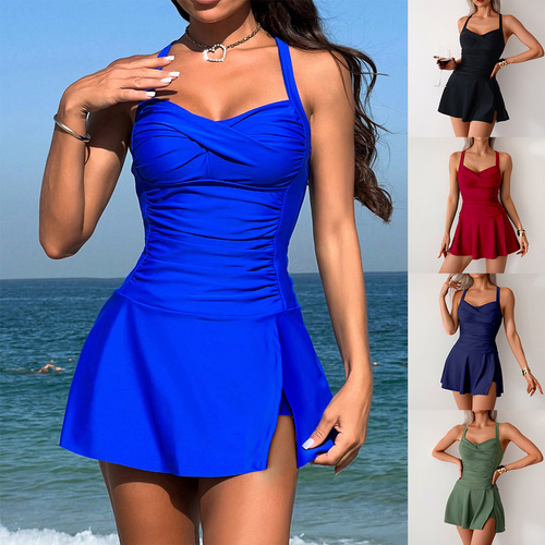 Women's 2025 Bodycon Swimwear, European and American Style, Plus Size Flat-Front Swimsuit