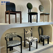 中古风餐桌椅子法式复古实木餐椅诧寂风家用设计师高颜值靠背凳子