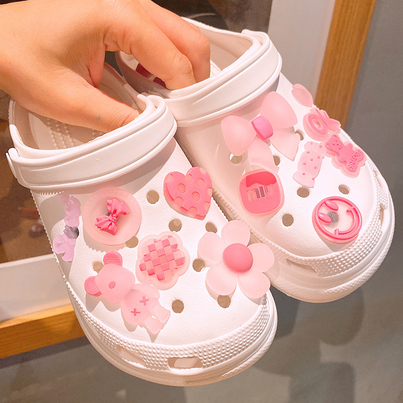 DIY hole shoes buckle cartoon soft silicone LED flash Klein blue toy story shoe flower detachable