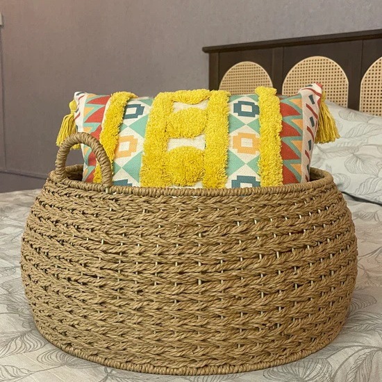 Cuerda de papel tejida cesta de almacenamiento cesta de organización escritorio mesa de café ropa juguete merienda pastoral cesta de almacenamiento caja de almacenamiento