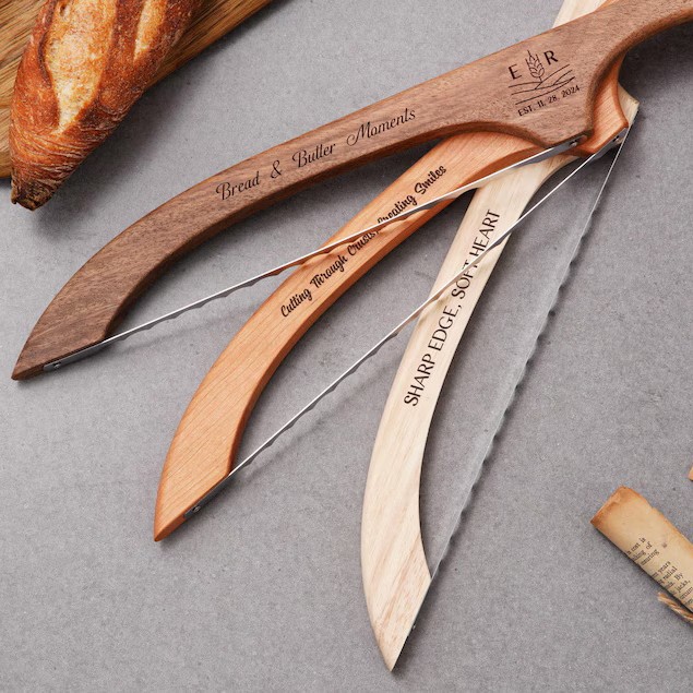 Etsy personalizado tallado de madera cuchillo de pan sierra de arco de pan palo francés sierra de tostada cuchillo de corte de madera resistente a la flexión