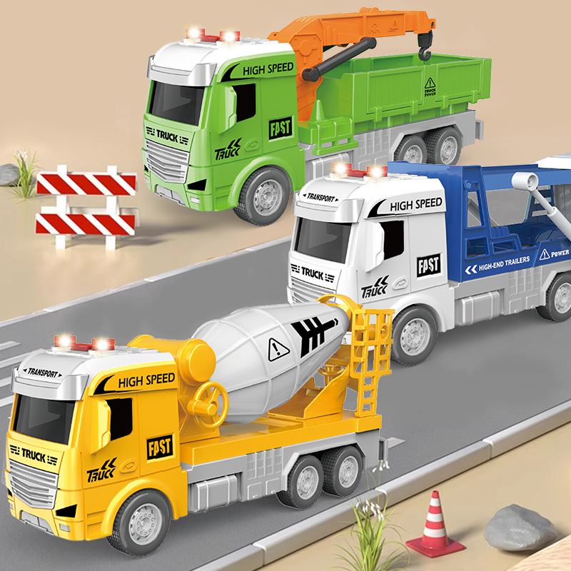 Customized Factory Toys Sound and Light Effects Inertia Transport Vehicle Engineering Vehicle Fire Truck Gift Box Set Push Sound and Light Cool