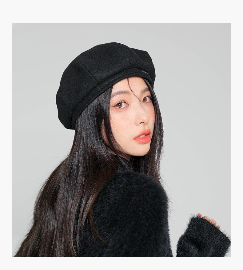 Black Beret For Women Octagonal Hat For Face Slimming Autumn Style_voghion.com