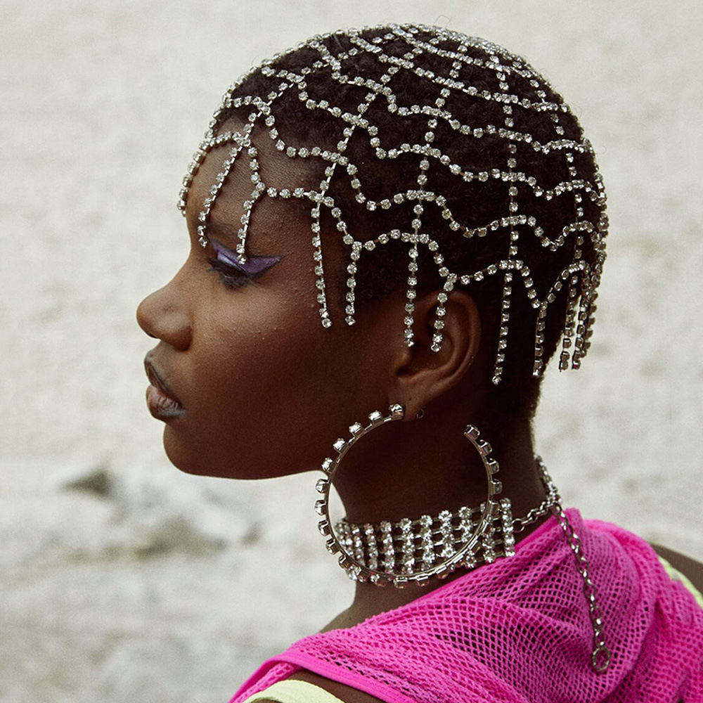 Europea y americana transfronteriza nueva moda malla borla tocado estilo étnico rhinestone Cadena de pelo temperamento diadema banda de pelo