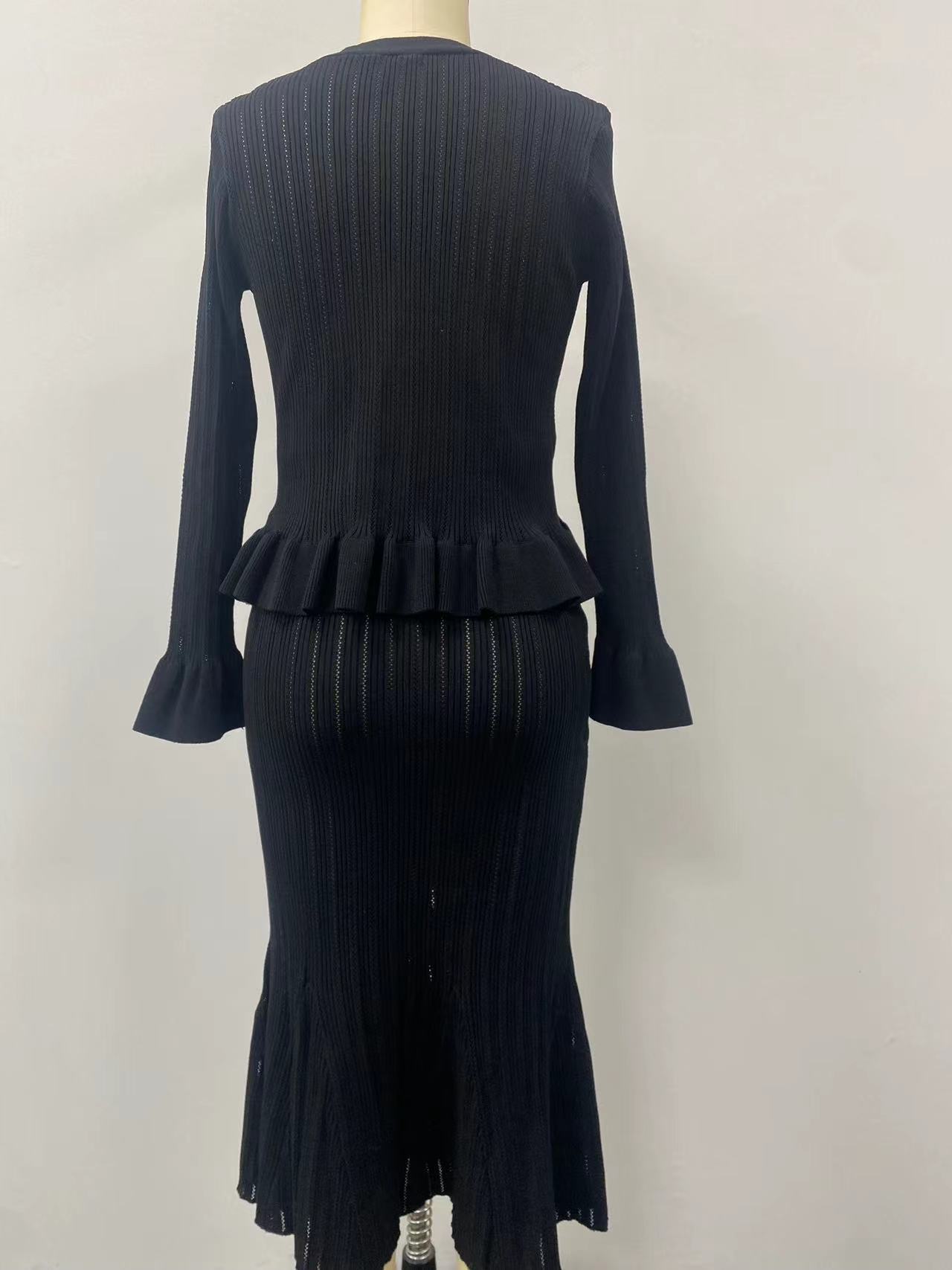 609g Weight Long Sleeve Sleeve Length Cotton, Polyester Fabric Type Skirt Co-ord Set Sets Type 2 Pieces Set Quantity Holiday Occasion V Neck Neckline Comfort Function Slim Fit Type Solid Color Pattern Autumn Season Women's Gender Elegant Style Holiday Women's Elegant Solid Color Cotton Polyester Skirt Co-ord Set Skirt Sets 16