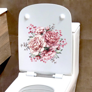 New MK1191 beautiful peony flower stickers bathroom toilet waterproof toilet cover toilet stickers self-adhesive wall stickers