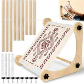 跨境木质十字绣绣架台式木制手工刺绣工具收纳支架实木刺绣框架