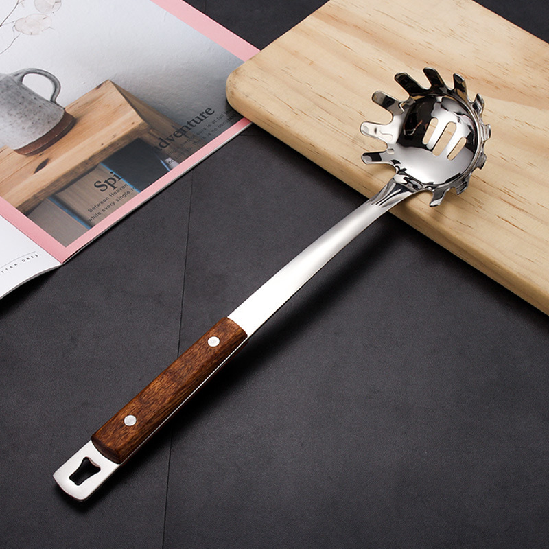 201 mango de madera de pera de acero inoxidable cuchara de cocina cuchara de cocina cuchara de arroz casera utensilios de cocina