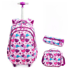 New Korean-style pull-along backpack set for 2-6 grade students, 16-inch, 3-piece set, lightweight, breathable children's double shoulder backpack