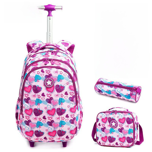 New Korean-style pull-along backpack set for 2-6 grade students, 16-inch, 3-piece set, lightweight, breathable children's double shoulder backpack