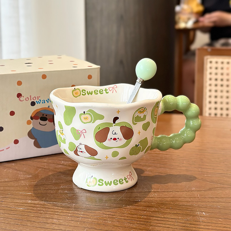 ins风可爱小狗陶瓷马克杯 高颜值女生杯子情侣水杯家用儿童早餐杯|undefined