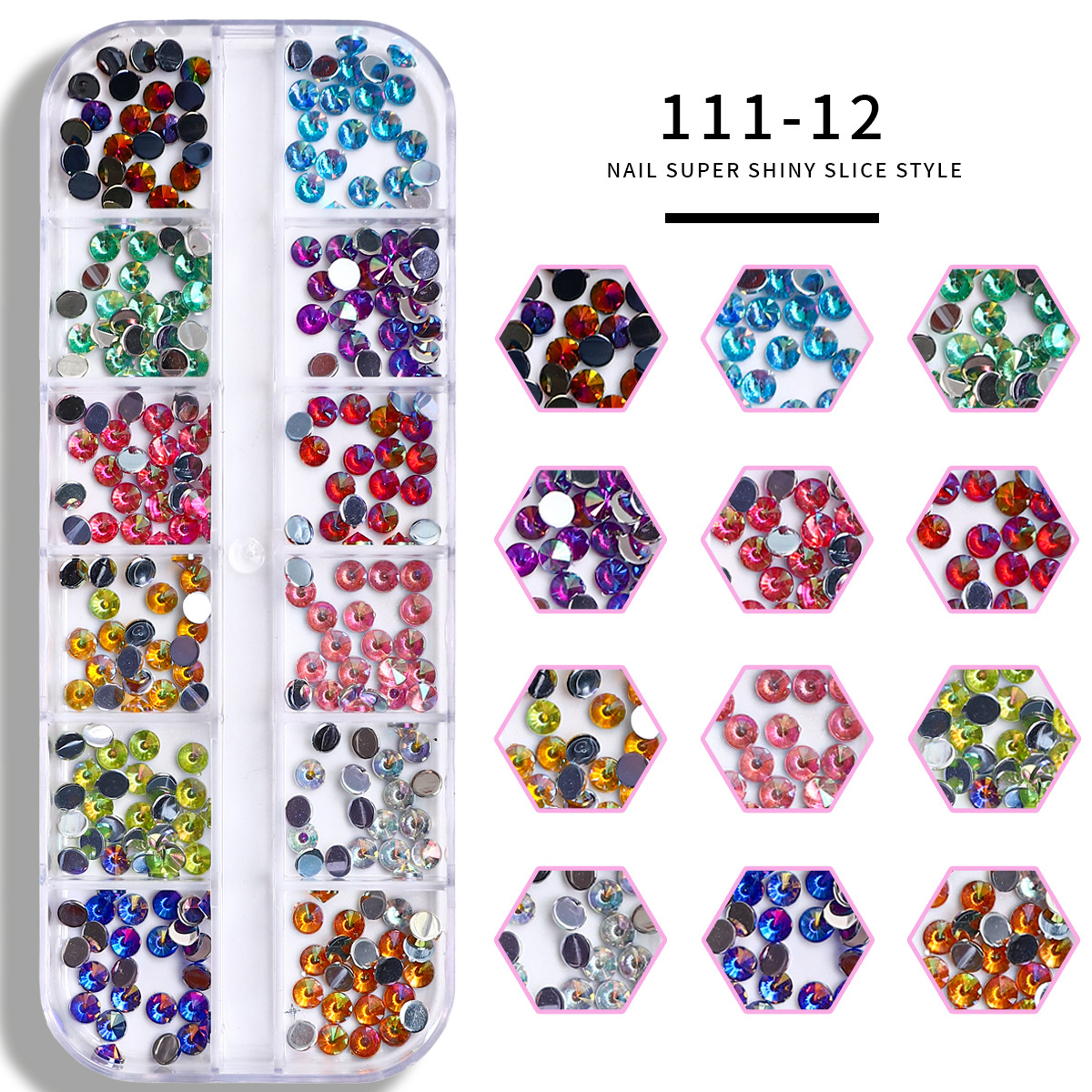 Set de joyas de uñas 12 barras de joyas taladro de uñas largo taladro de fondo plano mezclado taladro de forma especial superbrillante accesorios de uñas