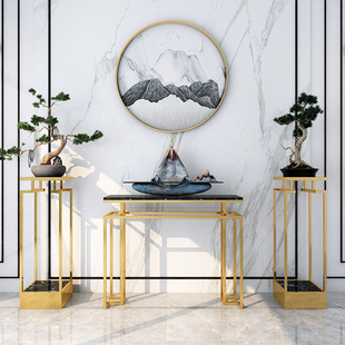 New Chinese Style Marble Entrance Table Modern Minimalist Hotel End View Desk Home Wall Light Luxury Wrought Iron Art Table Narrow Table