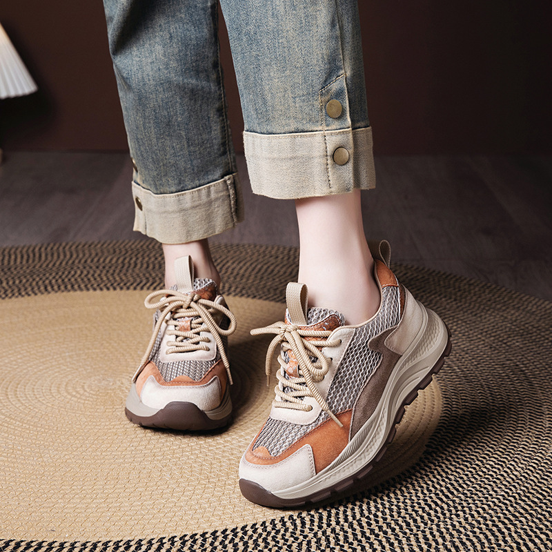 Women's Shoes 2025 Spring and Summer New Retro Casual sneaker Women's Soft Bottom Lightweight Mesh Pig All-match Torre Shoes Women's Shoes 2025 Spring and Summer New Retro Casual sneaker Women's Soft Bottom Lightweight Mesh Pig All-match Torre Shoes