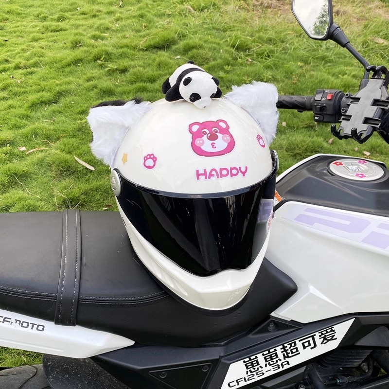 Cute White/Black Cat Ear Helmet Decoration Motorcycle Ski Helmet Accessory