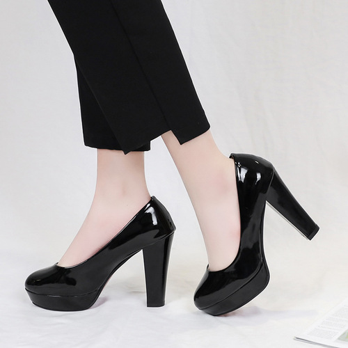 New women's high-heeled single shoes, thick heels, four-season OL work shoes, emcee, etiquette, professional women's shoes, long-term production