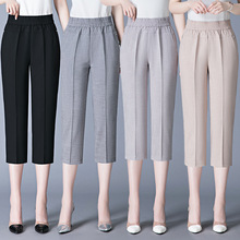 妈妈夏季裤子夏季薄款棉麻直筒裤中老年女裤高腰宽松婆婆七分裤