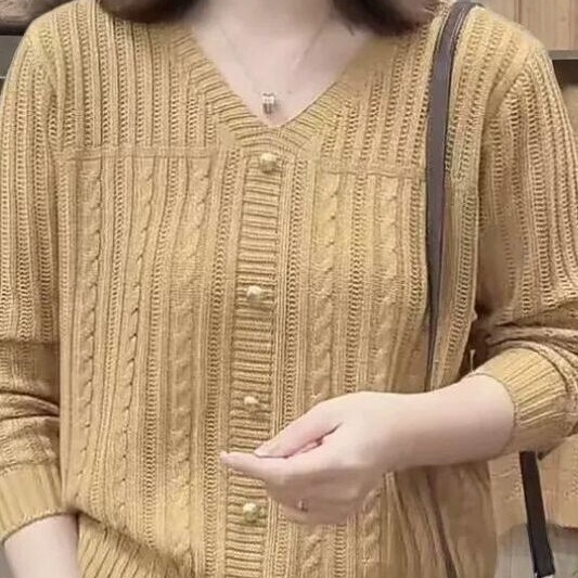 Casual Knit Summer Top, Versatile for Spring and Autumn, New Loose Pullover with Hollowed-Out Cable Pattern, Women's Long-Sleeve Solid Color Base Shirt Casual Knit Summer Top, Versatile for Spring and Autumn, New Loose Pullover with Hollowed-Out Cable Pattern, Women's Long-Sleeve Solid Color Base Shirt
