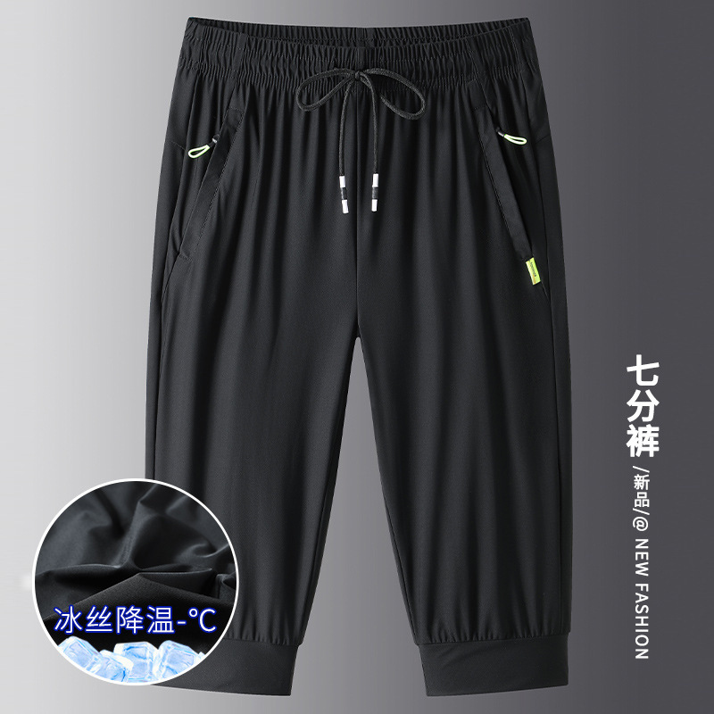 Summer casual pants cropped pants men's quick-drying middle pants sports pants Ice Silk plus size cropped shorts men