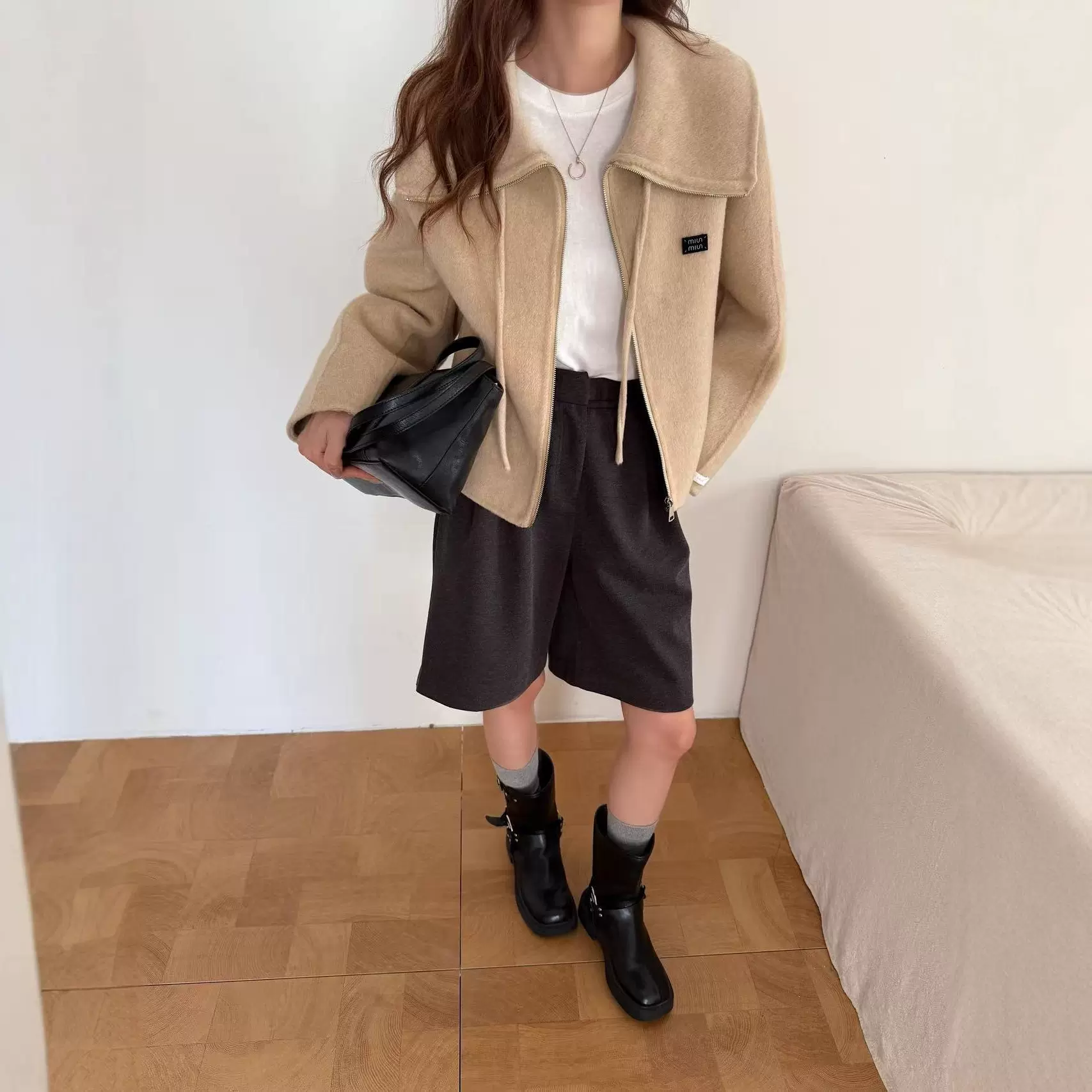 韩版减龄2025秋冬新款双面羊毛大衣拉链时尚新款女小个子羊毛外套