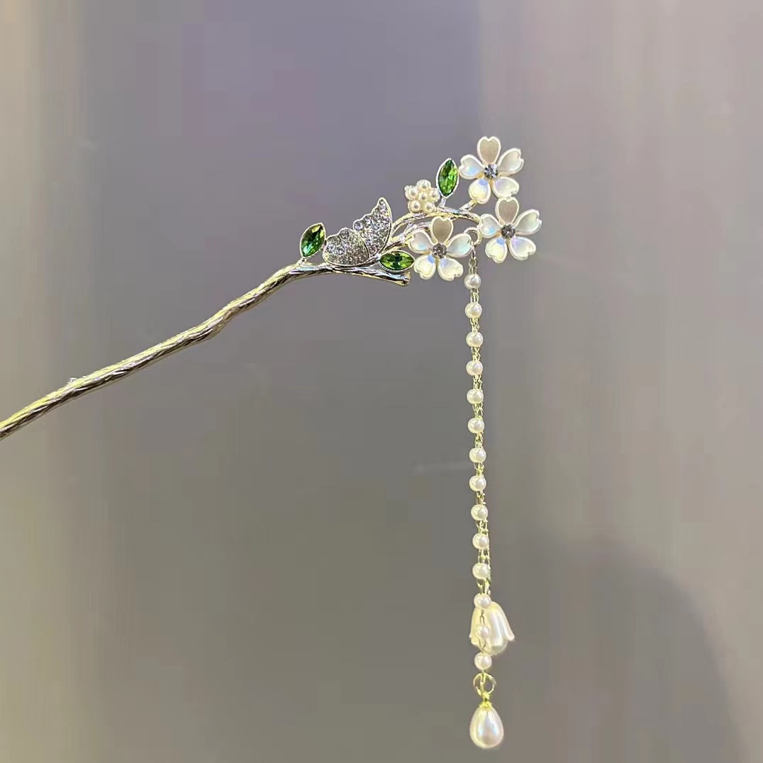 Estilo antiguo paso sacudida borla ventilador horquilla hembra de alto grado updo horquilla nuevo cheongsam chino Hanfu hairpin tocado