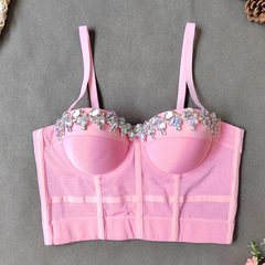 速賣通塑身胸衣露臍性感辣妹街舞抹胸AB彩鑽釘珠魚骨吊帶女裝批發
