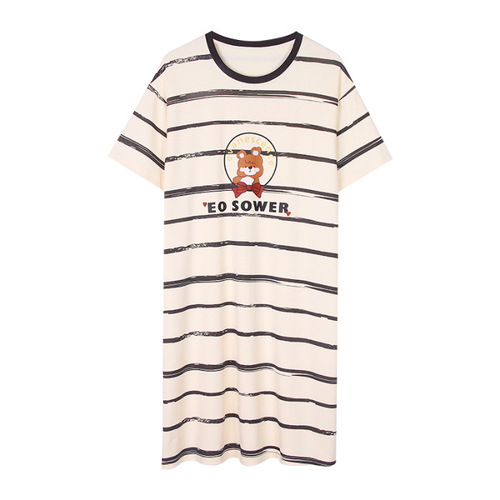 Summer Women's Pajamas Cute Short-Sleeve Pajama Dress Cartoon Plus Size Summer Thin Long Dress Homecoming Wear Can Be Worn Outside