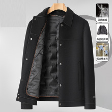男士秋冬90鹅绒保暖脱卸内胆双面羊毛呢夹克中年男装爸爸翻领外套