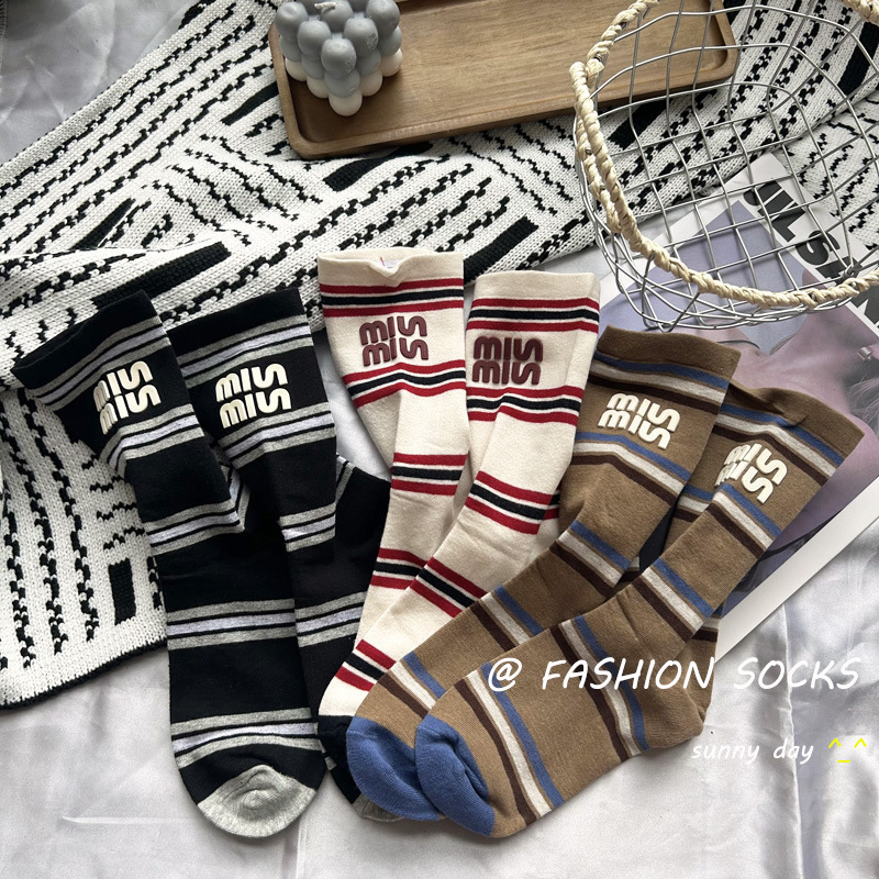 New Style Western Style Striped Contrast Color Letter Mid-size Socks Dongdaemun Fashion All-match Trendy Jewelry Socks Women's Socks Trendy Socks New Style Western Style Striped Contrast Color Letter Mid-size Socks Dongdaemun Fashion All-match Trendy Jewelry Socks Women's Socks Trendy Socks
