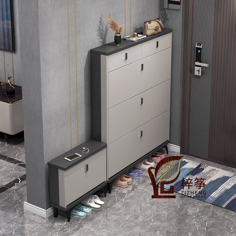 Italian Ultra-Thin Tipping Bucket Shoe Cabinet for Home Entrance New 2025 Popular Entry Door Storage Cabinet Integrated Wall Shoe Rack