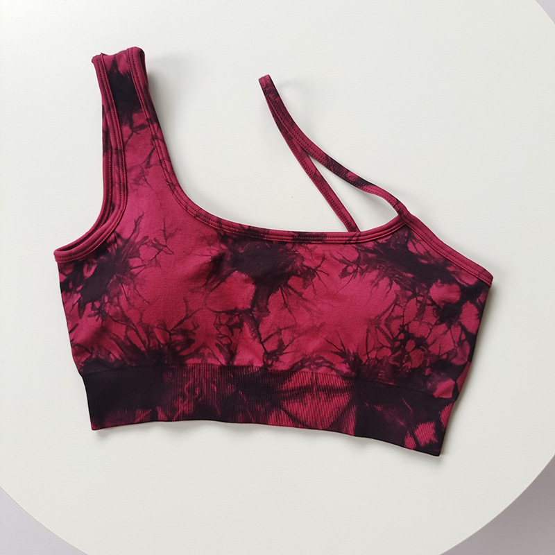 Cintura alta, cadera, melocotón, traje de teñido anudado deportivo, traje de yoga de hombro inclinado a prueba de golpes para mujer